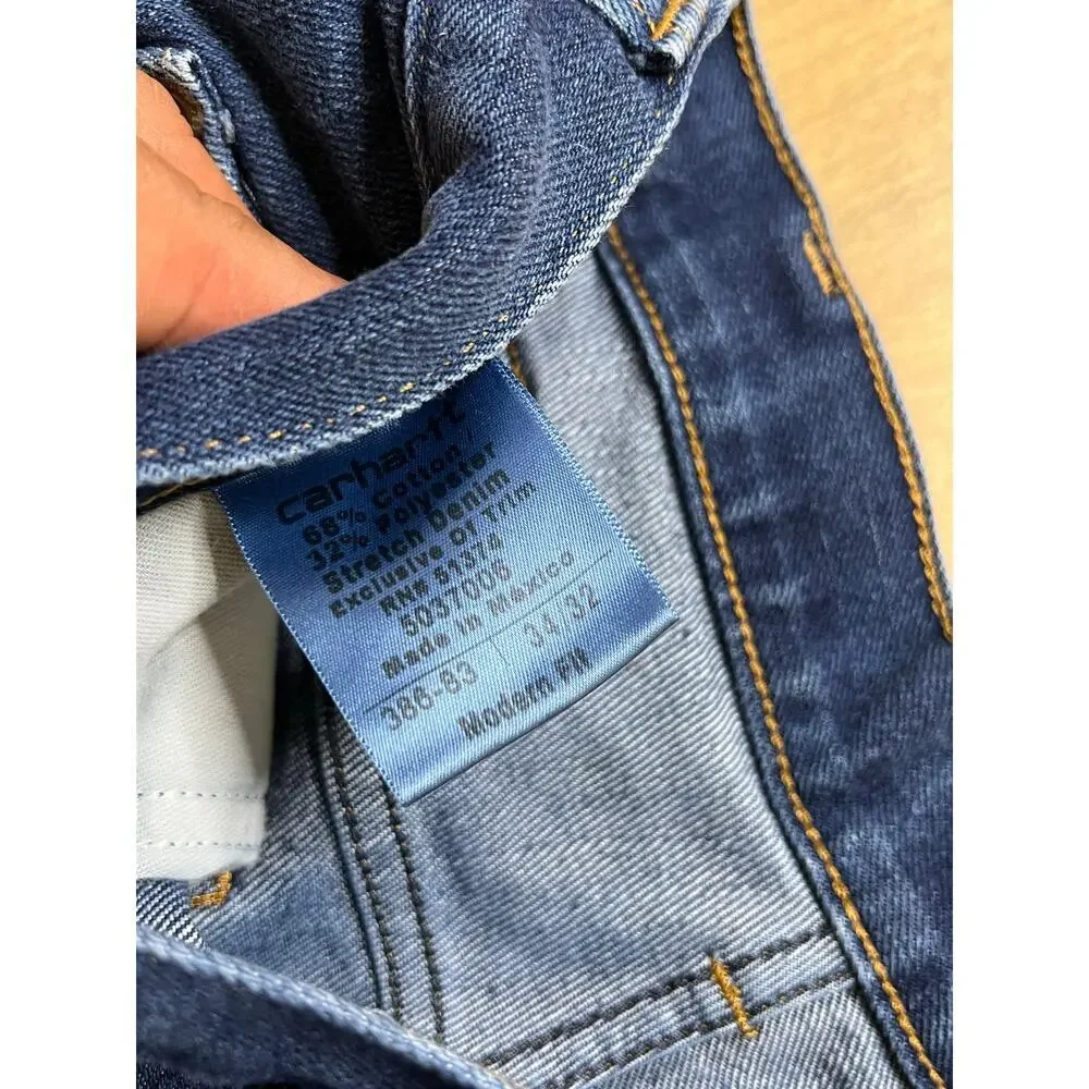 Vintage Carhartt Jeans Mens 34x32 Blue Denim Utility Work‎ Pants Modern Distress